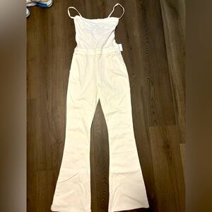 Adika white denim flare jean jumpsuit